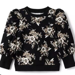 Janie & Jack Floral Puff Sleeve French Terry Black Sweatshirt Girls Size 18-2M